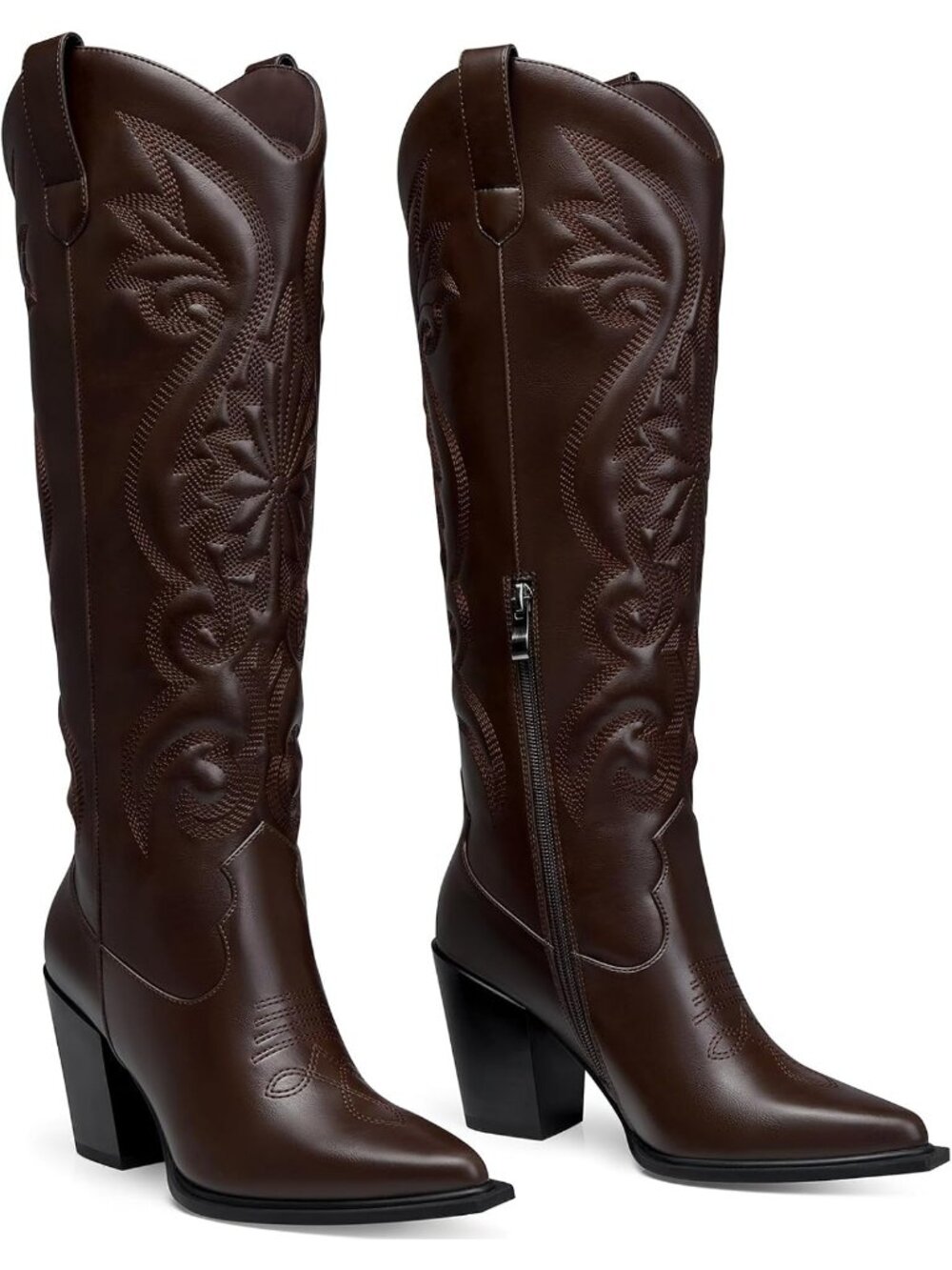 Women’s Brown Western Cowboy Wide Calf Knee High Imported Cowgirl Long Boots